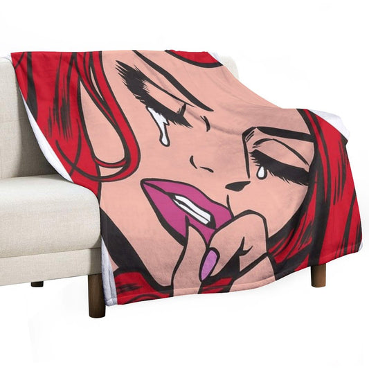 Red Crying Comic Girl Throw Blanket