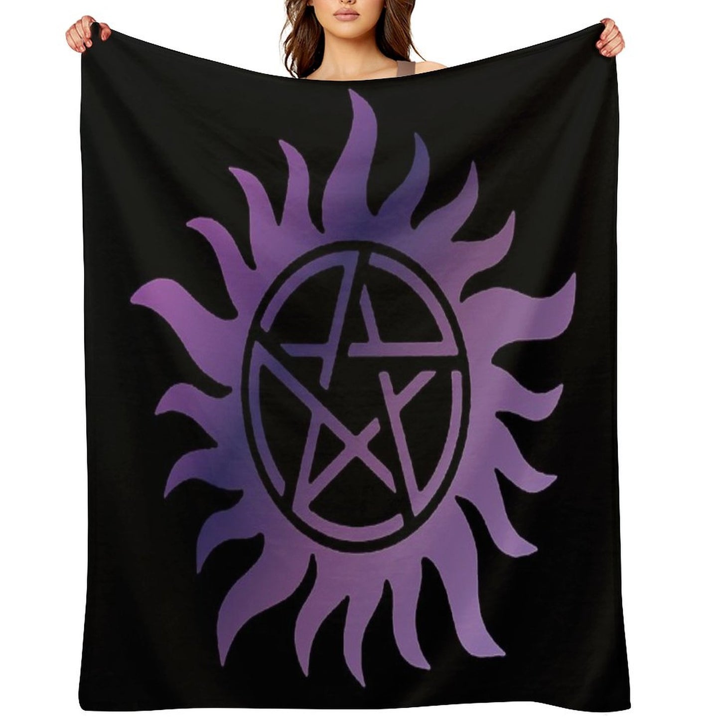 Purple Pentacle Black Throw Blanket