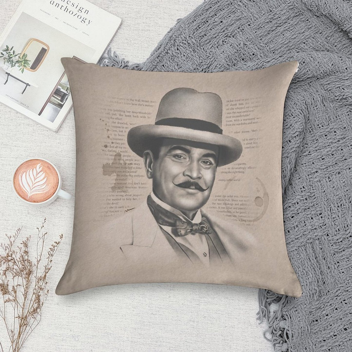 Hercule Poirot Soft Fade-Resistant Throw Pillow