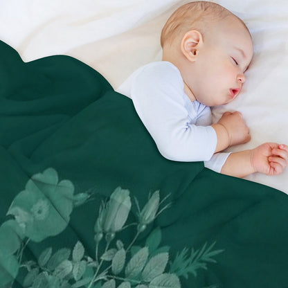 Dark Green Floral Collage, Bottle Green Monochrome Roses Bouquet Throw Blanket