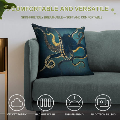 Metallic Octopus IV Soft Multiple Sizes Throw Pillow