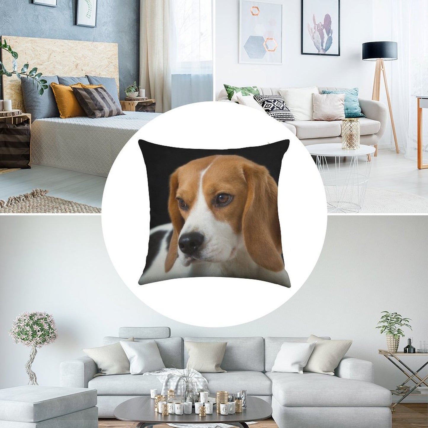 Beagle on The Black Linen Throw Pillow Cover