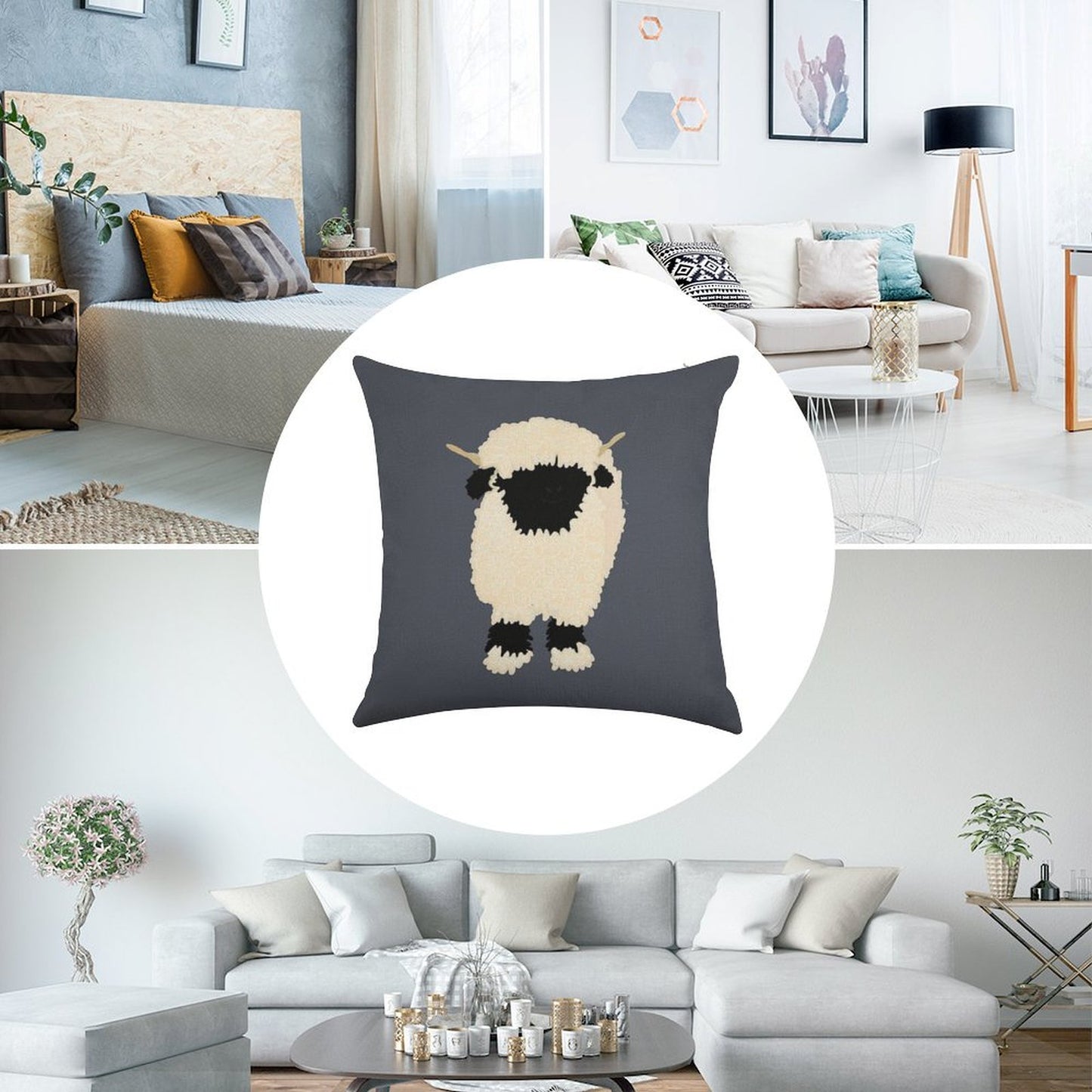 Black Nose Valais Sheep Linen Throw Pillow Cover