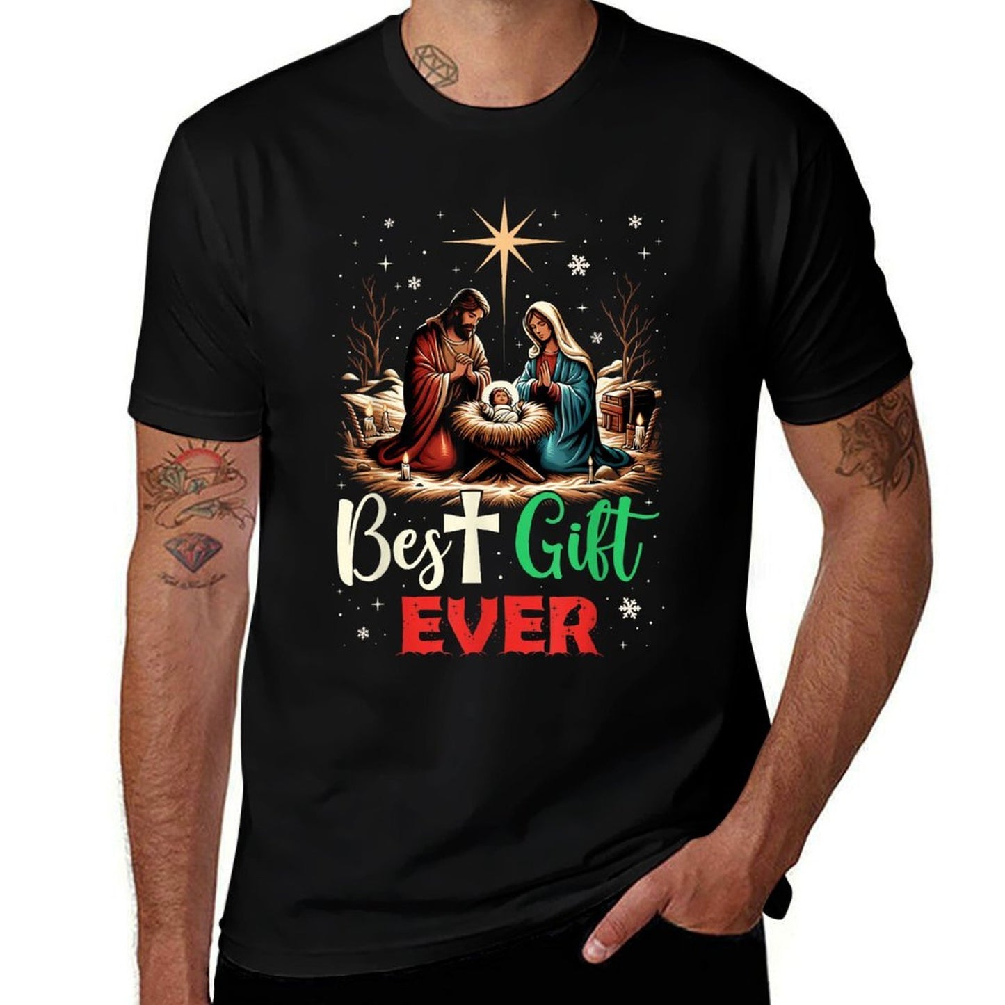 Best Ever Christmas Cool Jesus Nativity Scene Christian  Oversized Silhouette T-Shirt