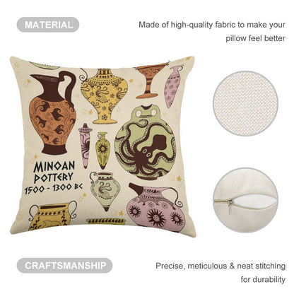 Minoan Pottery Linen Throw Pillow Cover