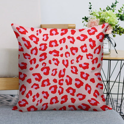 Leopard Print - Red And Pink Original Linen Throw Pillow Cover