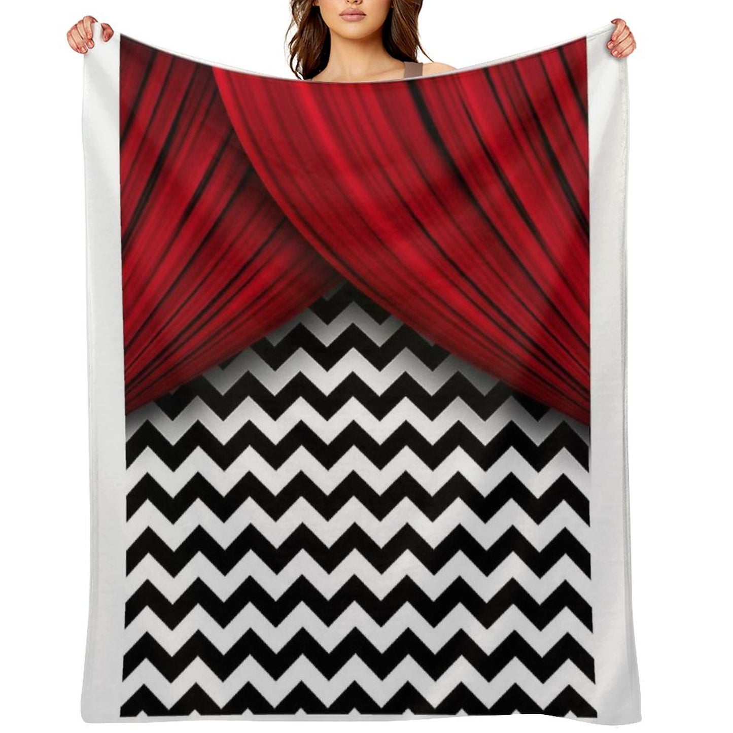 Twin Peaks Red Curtains Black And White Chevron Throw Blanket