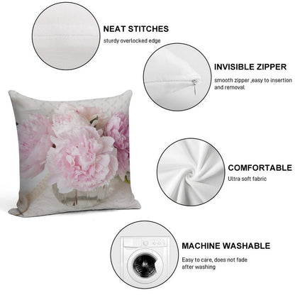 Pink Peonies Soft Hidden Zipper Throw Pillow