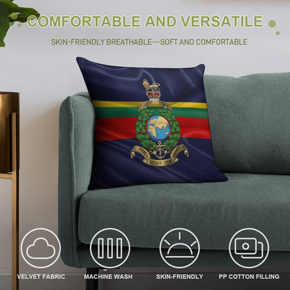 Royal Marines - RM Badge over Royal Marine Flag Soft High-Density Material Throw Pillow