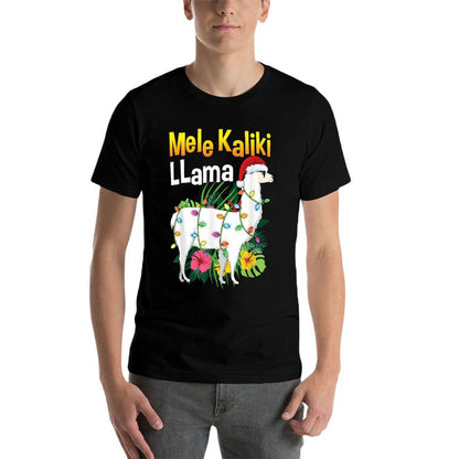 Mele Kalikimaka Christmas Hawaiian Llama X-Mas Lights  Rolled Sleeves T-Shirt