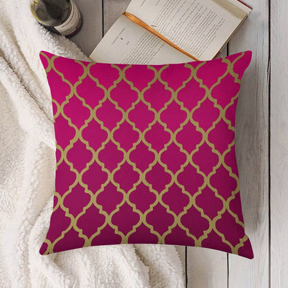 Moroccan Pattern - Pink & Gold Linen Throw Pillow Cover