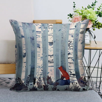 The Birches (in Blue) Linen Throw Pillow Cover