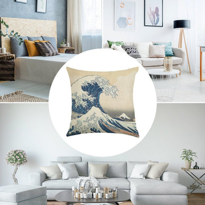 The Great Wave Off Kanagawa Linen Throw Pillow Cover