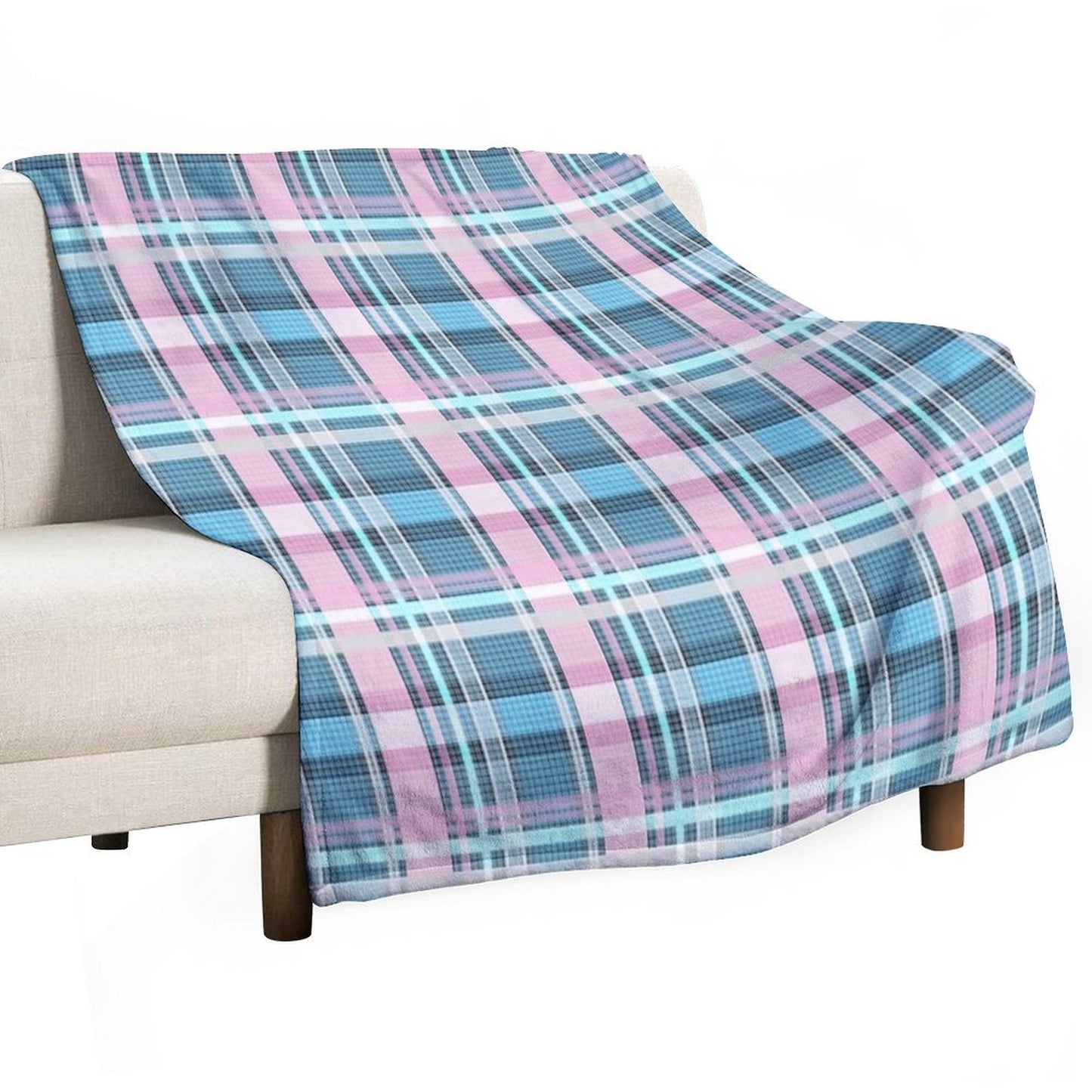 Trans Flag Pink, Blue And White Check Pattern Throw Blanket