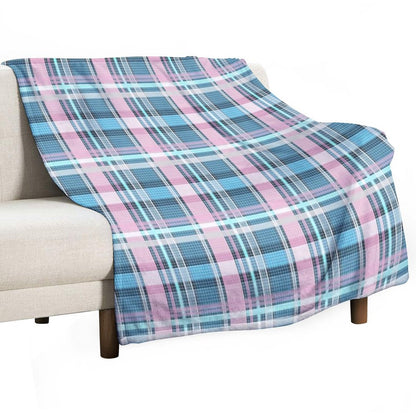 Trans Flag Pink, Blue And White Check Pattern Throw Blanket