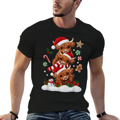 Cute Merry Christmas Highland Cow Christmas Santa Xmas  Breathable T-Shirt