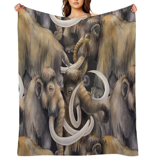 Watercolor Collection of Mammoths Throw Blanket