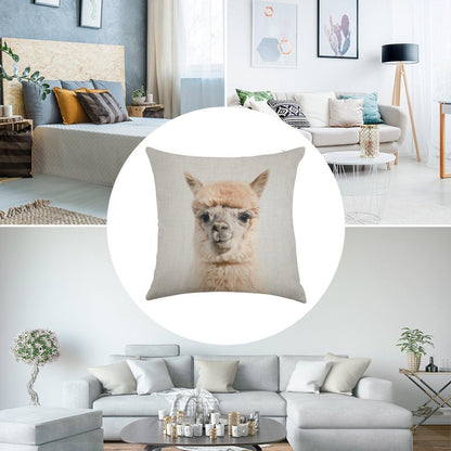 Alpaca - Colorful Linen Throw Pillow Cover