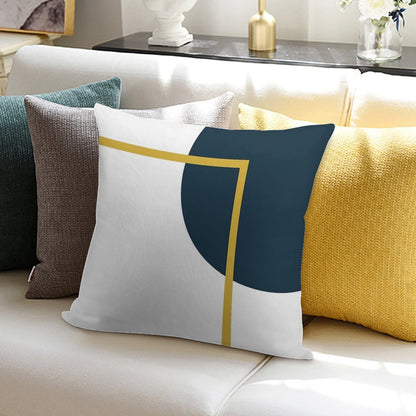 Abstract Geometric Minimalist Navy Blue, Light Mustard Yellow, And White Soft Easy Maintenance Throw Pillow