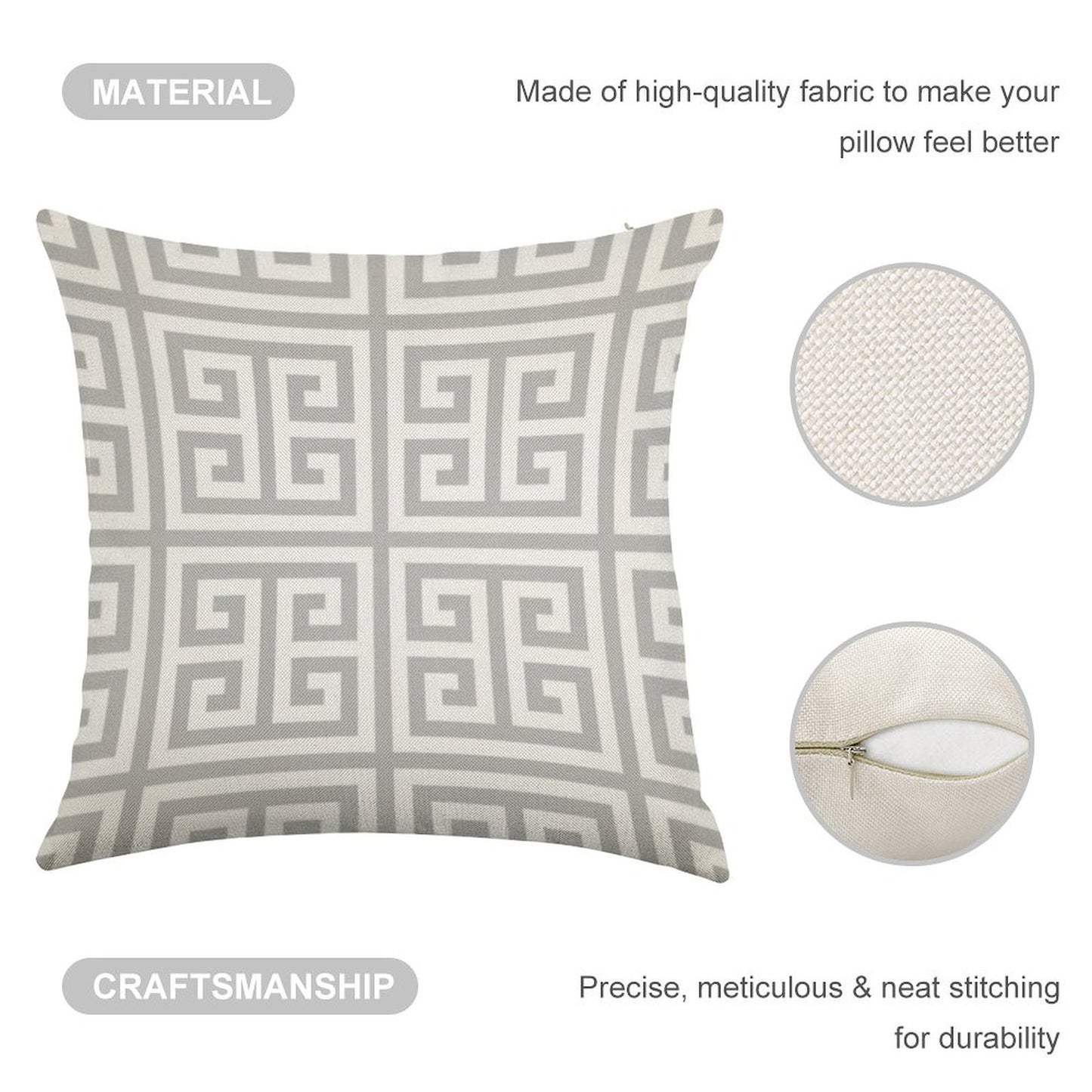 Greek Key Silver Gray And White Pattern Linen Throw Pillow Cover