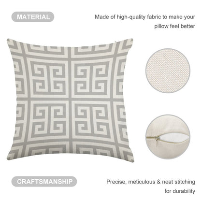 Greek Key Silver Gray And White Pattern Linen Throw Pillow Cover