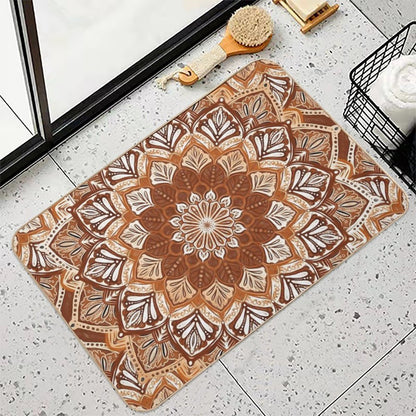 Boho Mandala in Monochrome Brown And Cream Bath Mat