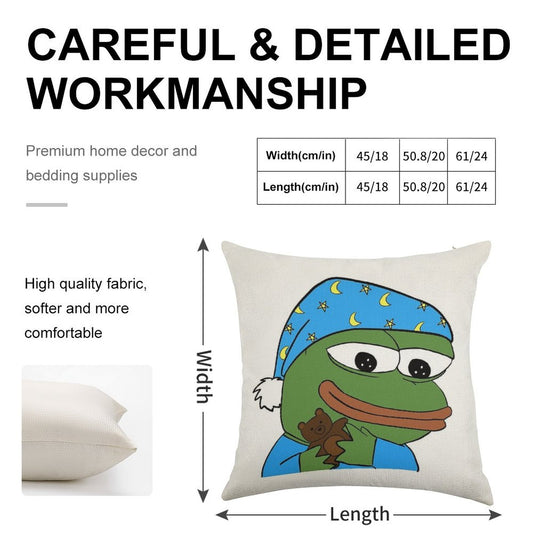Bedtime Pepe - Sleepo Peepo Linen Throw Pillow Cover
