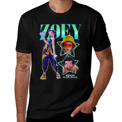 Kpop Demon Hunters Zoey Showcase Retro Neon Poster  High-quality Stitching T-Shirt