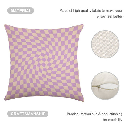 Check V - Lilac Twist Linen Throw Pillow Cover