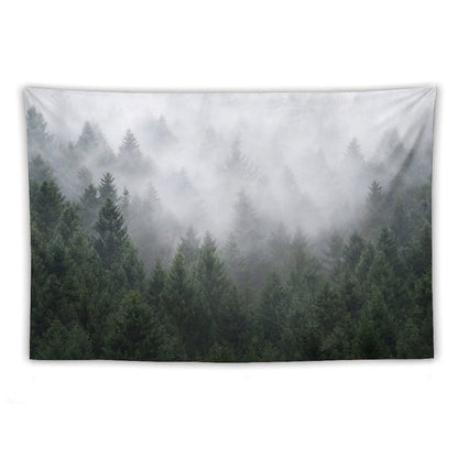 Home Is A Feeling   Misty Retro Fall Wilderness Fairytale Evergreen Forest With Trees Covered In Magic Fog Season Tapestry