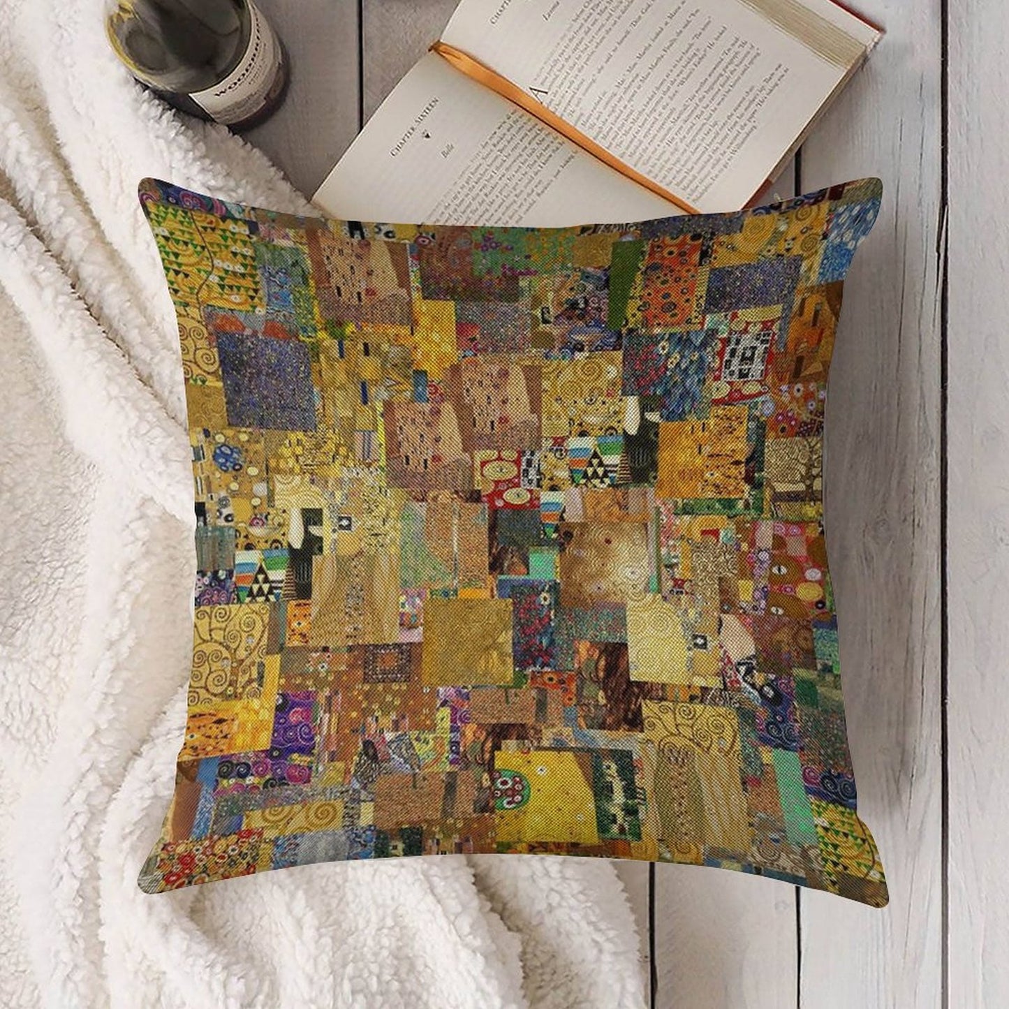 Gustav Klimt Linen Throw Pillow Cover