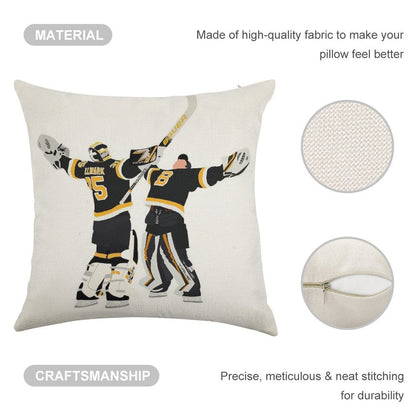 Jeremy Swayman And Linus Ullmark Hug Linen Throw Pillow Cover
