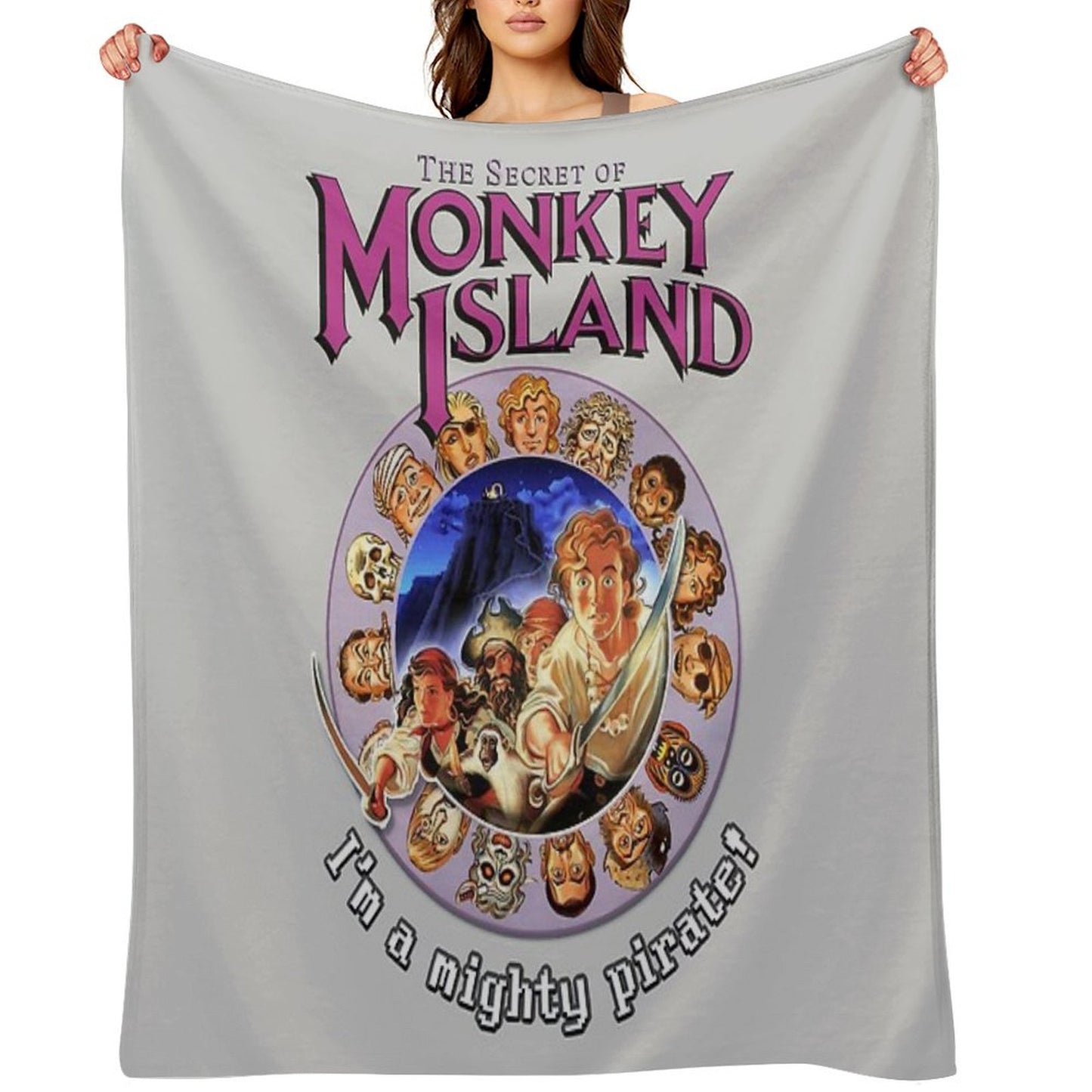 Secret of Monkey Island - I'M A MIGHTY PIRATE! Classic MS-DOS Point And Click Graphic Adventure Game! Throw Blanket