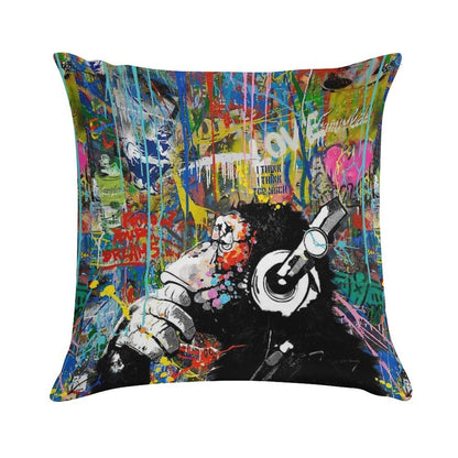 Monkey Thinker - Banksy Urban Contemporary Colorful Street Art -  DJ Chimp Soft Easy Maintenance Throw Pillow