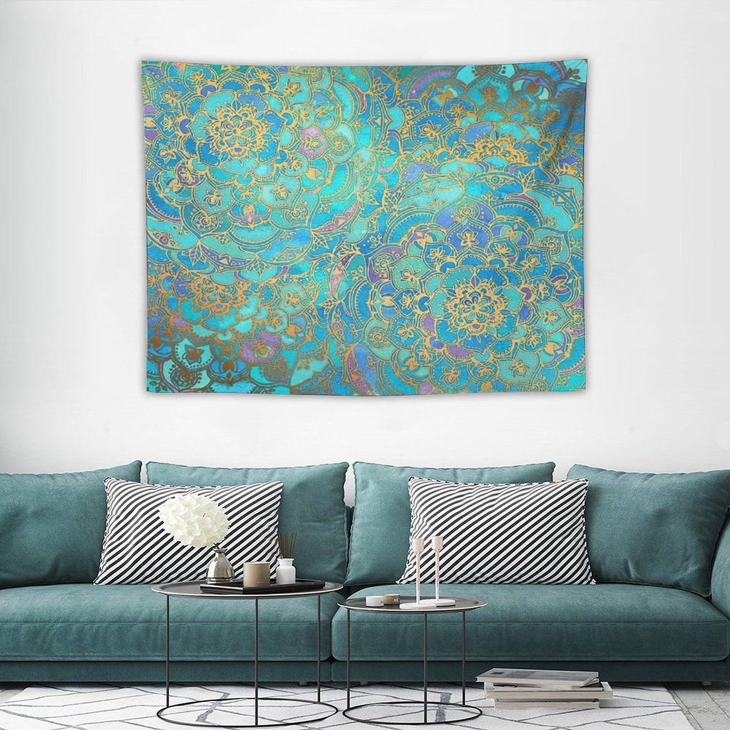 Sapphire & Jade Stained Glass Mandalas Tapestry