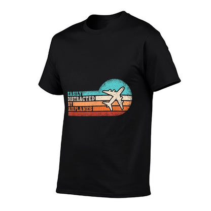 Easily Distracted By Airplanes Funny Pilot Aviation Men Comfortable T-Shirt