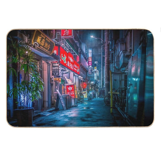 Heavy Rain Over Neo Tokyo Bath Mat