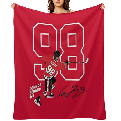 Connor Bedard Blackhawks #98 Signature Art Throw Blanket
