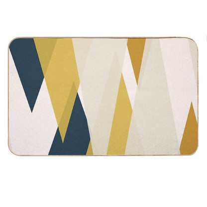 Triangular Abstract in Mustard Yellows, Navy Blue, And Blush Tones. Minimalist Geometric Bath Mat