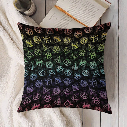 D20 Dice Set Pattern (Rainbow) Linen Throw Pillow Cover