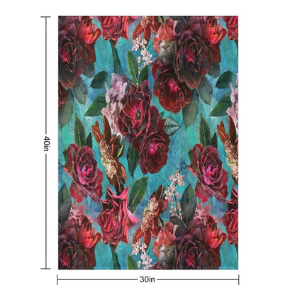 Turquoise Vintage Summer Roses Botanical Garden NightGarden Throw Blanket