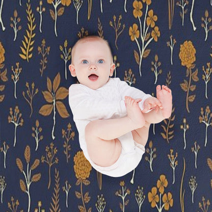 Navy Blue & Mustard Yellow Floral Pattern Throw Blanket