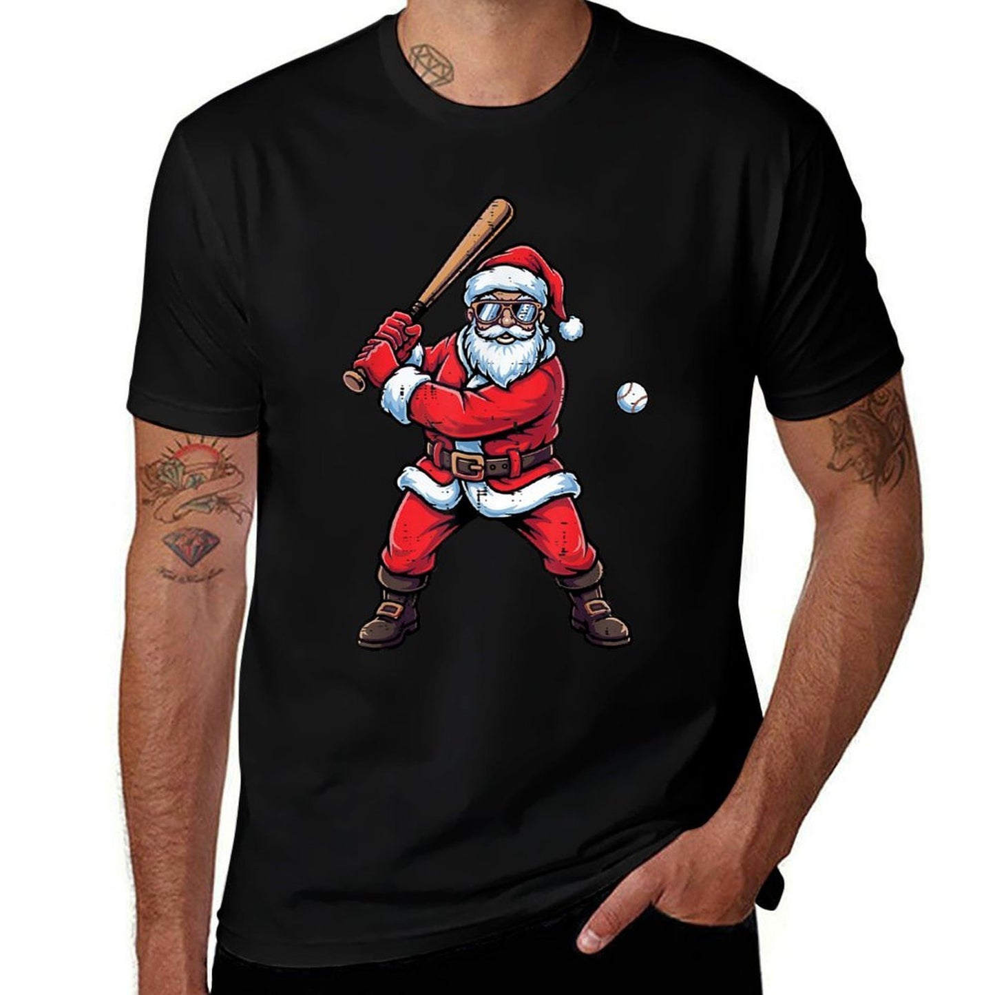 Christmas Santa Baseball Batter Xmas Sports Men Boys Kids  Graphic-printed T-Shirt