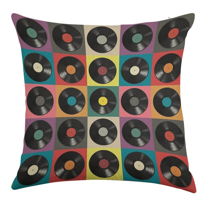 Vinyl Record Linen Throw Pillow Cover