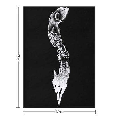 Fox Silhouette with Mountains, Trees & Moon T-Shirt Throw Blanket
