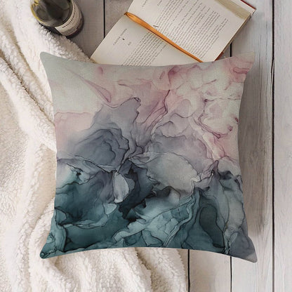 Blush And Payne's Grey Flowing Abstract Painting Linen Throw Pillow Cover