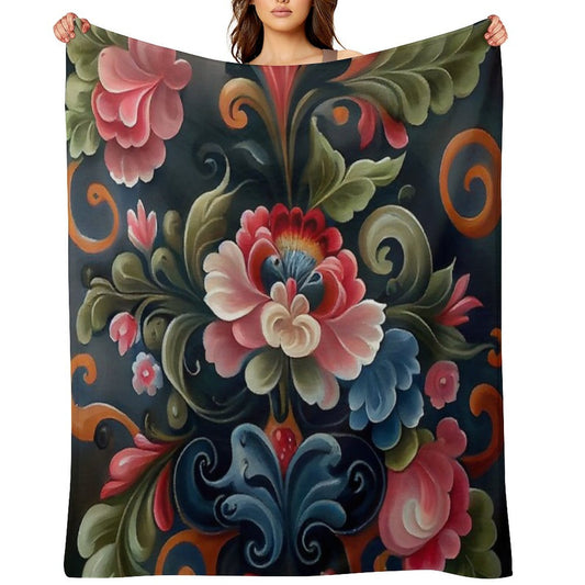 Norwegian Rosemaling-Oil On Canvas #9 Throw Blanket