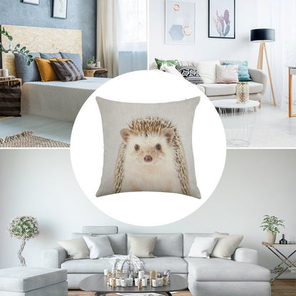 Hedgehog - Colorful Linen Throw Pillow Cover