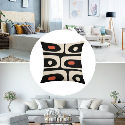 Mid Century Modern Piquet Abstract Pattern Black, Orange, And Almond Cream Linen Throw Pillow Cover