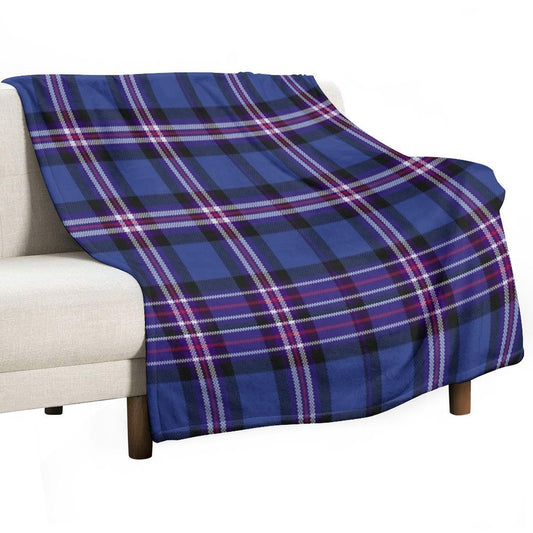 Tartan of Rangers Scotland Blue Background with Red White And Blue Lines And Black Throw Blanket